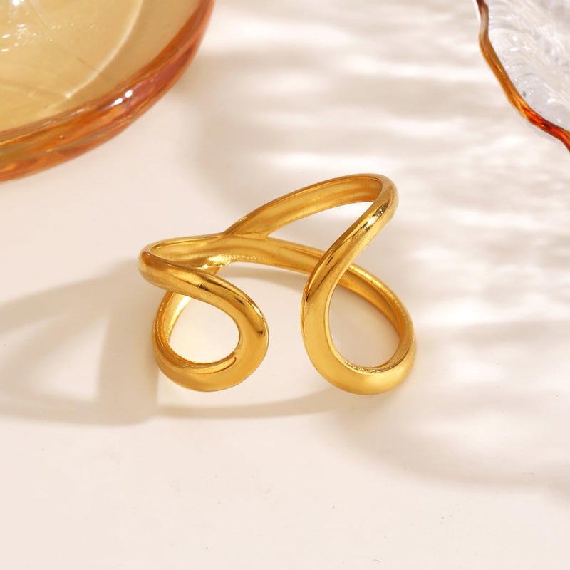 AiTURE Chunky Rings For Women, Gold Silver Thumb Ring Asymmetrical Wavy Curve Ring Adjustable Non Tarnish Dainty Stainless Steel New Year Anniversary Birthday Jewelry Gift - Image 5